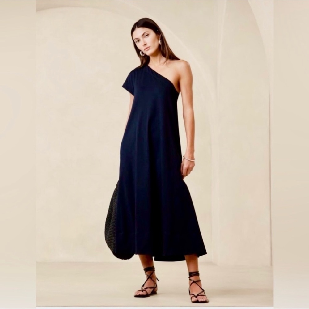 Banana Republic One-Shoulder Navy Midi Dress